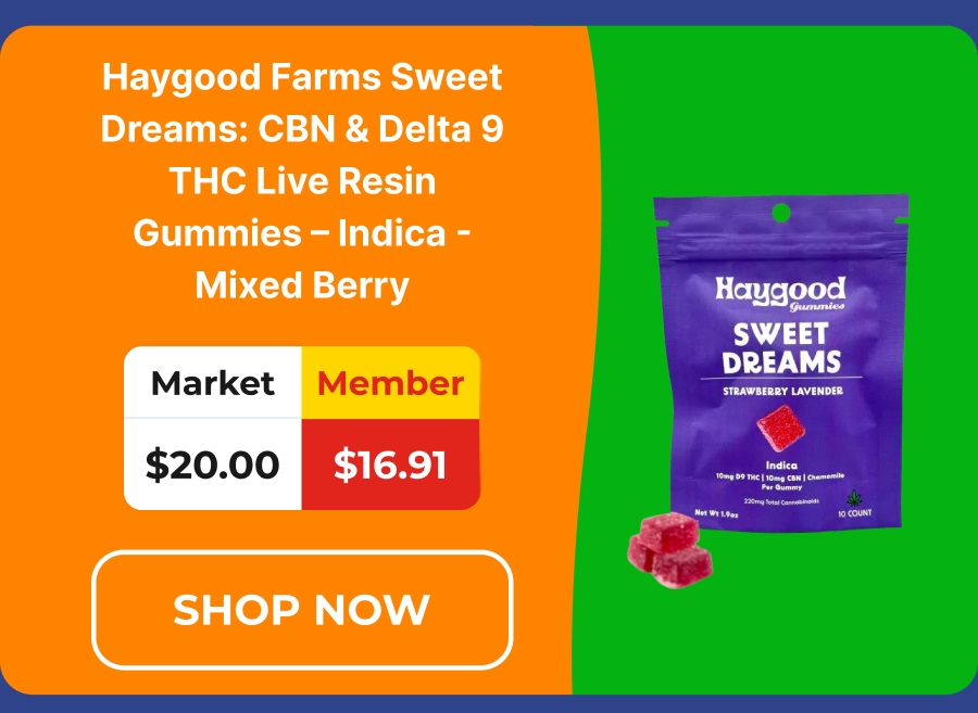Haygood Farms Sweet Dreams: CBN & Delta 9 THC Live Resin Gummies - Indica - Mixed Berry
