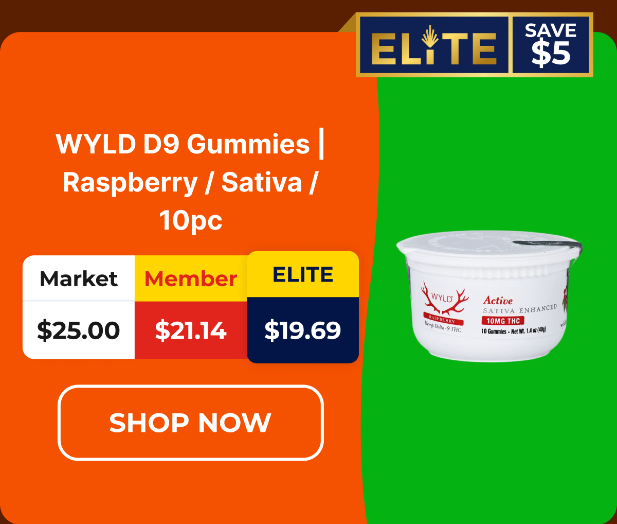 WYLD D9 Gummies | Raspberry / Sativa / 10pc