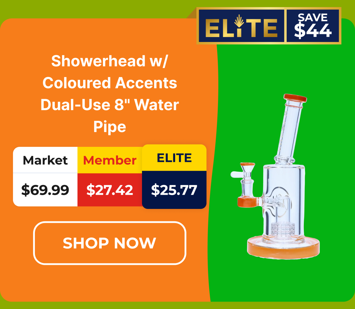 Showerhead w/ Coloured Accents Dual-Use 8" Water Pipe