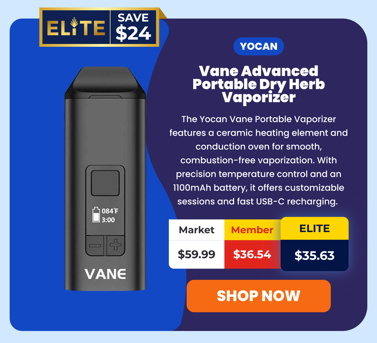 Yocan Vane Advanced Portable Dry Herb Vaporizer 