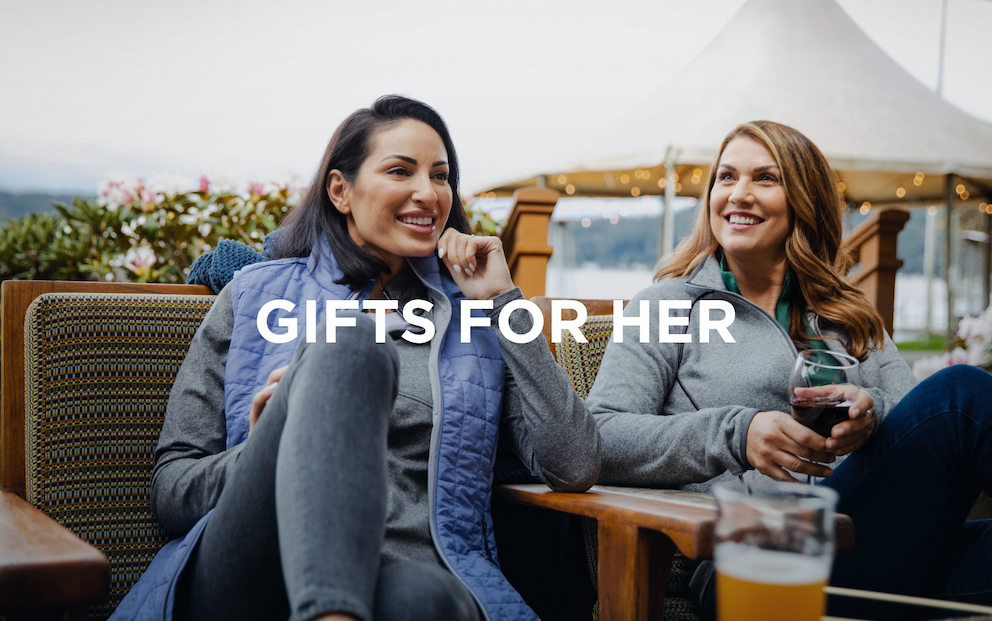 Women relaxing in Cutter & Buck apparel and drinking a beer and wine at a restaurant | Gifts For Her