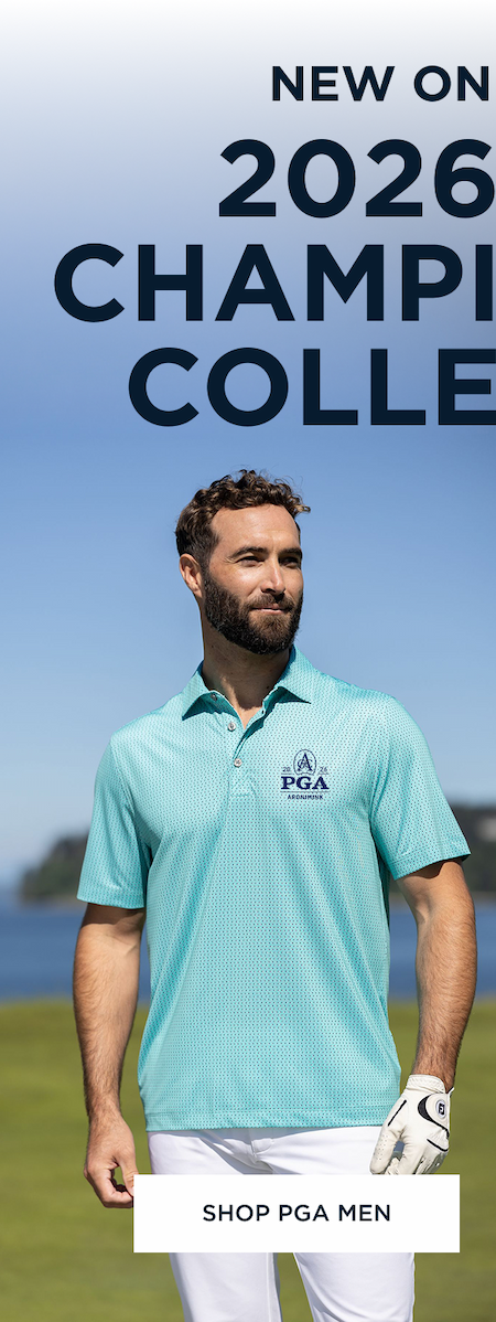 Man on golf course wearing light blue polo shirt | SHOP PGA MEN