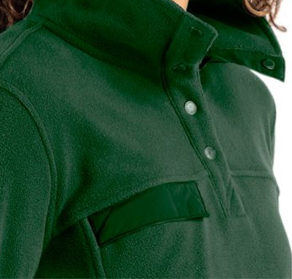 Woman wearing Woodland snap pullover