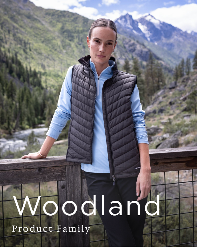 Woman wearing Woodland Vest | Woodland Product Family
