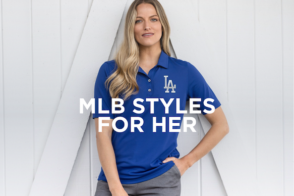 Woman wearing blue Virtue LA Dodgers polo | Shop Now