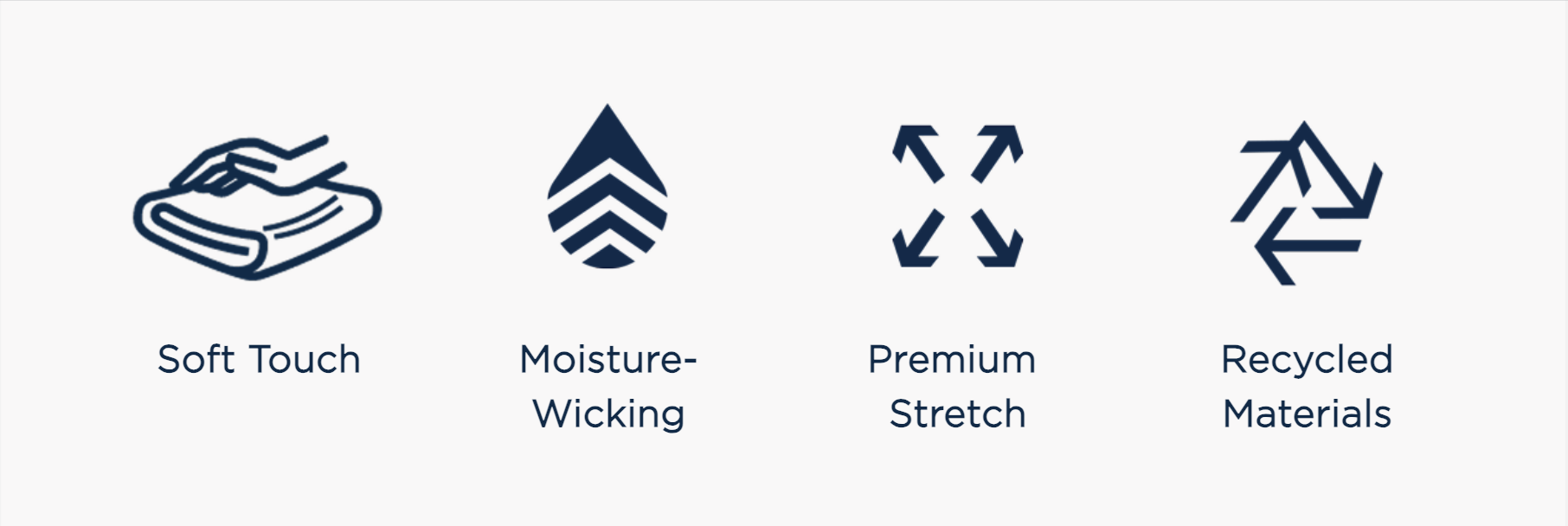 Adapt fabric details & icons | Soft Touch | Moisture-Wicking | Premium Stretch | Recycled Materials