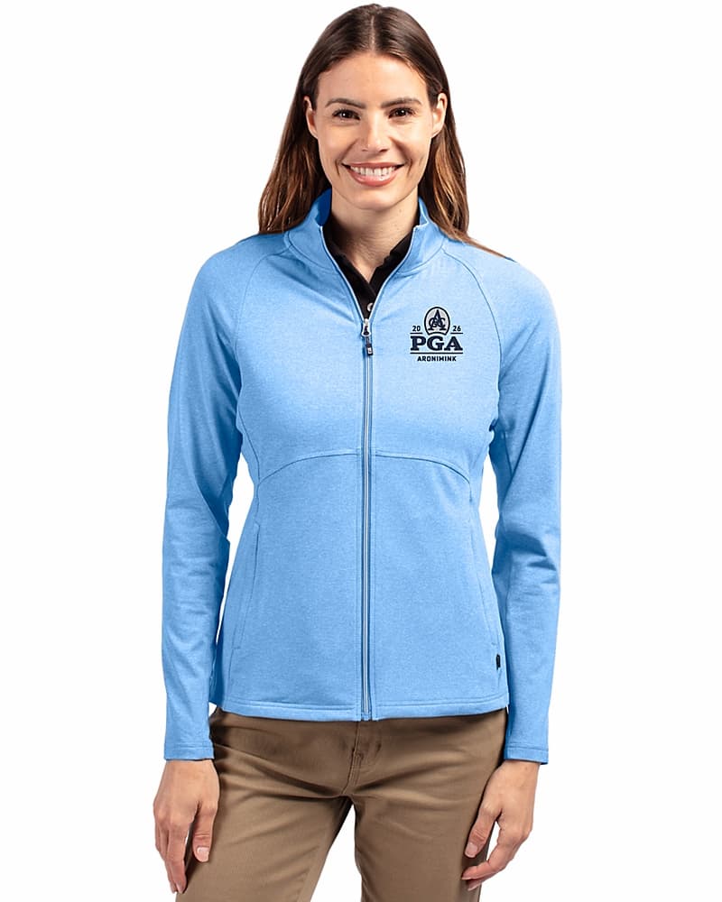 PGA Championship Cutter & Buck Adapt Recycled Soft Knit Stretch Womens Heathered Full Zip Jacket