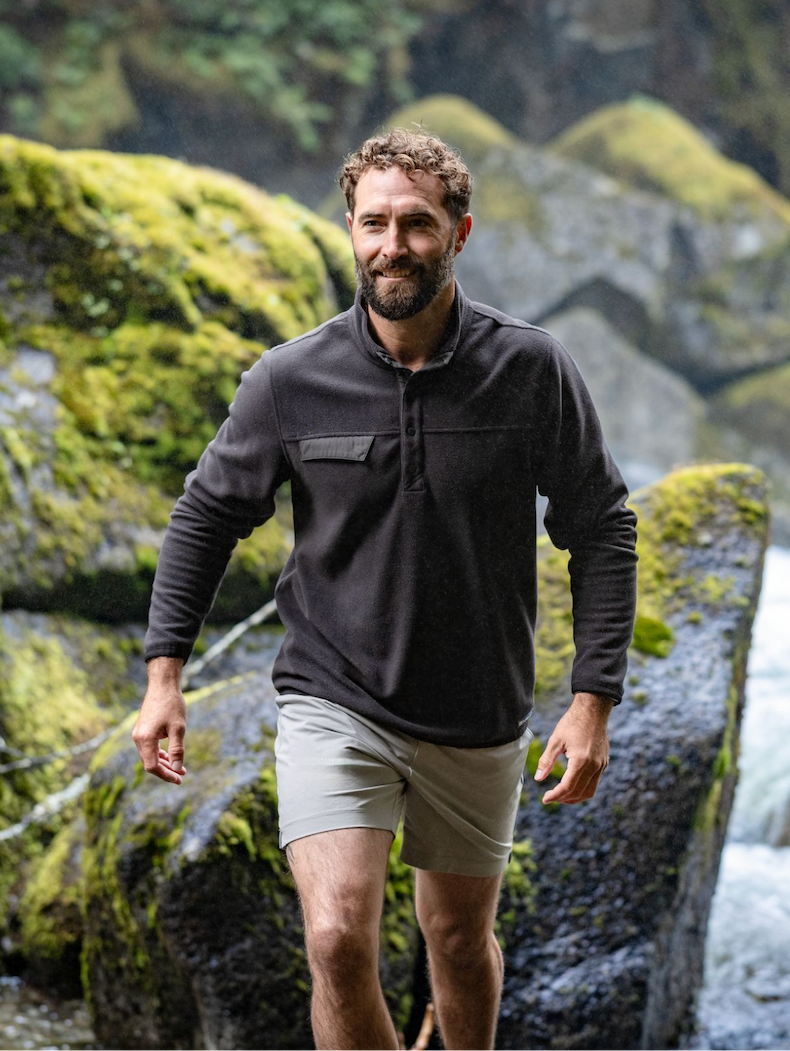 Man wearing Woodland snap pullover
