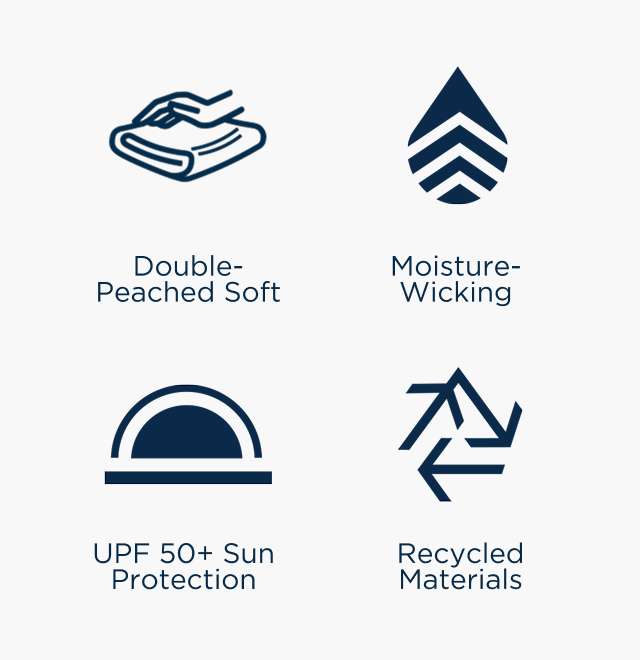 Coastline fabric details | Double-Peached Soft | Moisture-Wicking | UPF 50+ Sun Protection | Recycled Materials