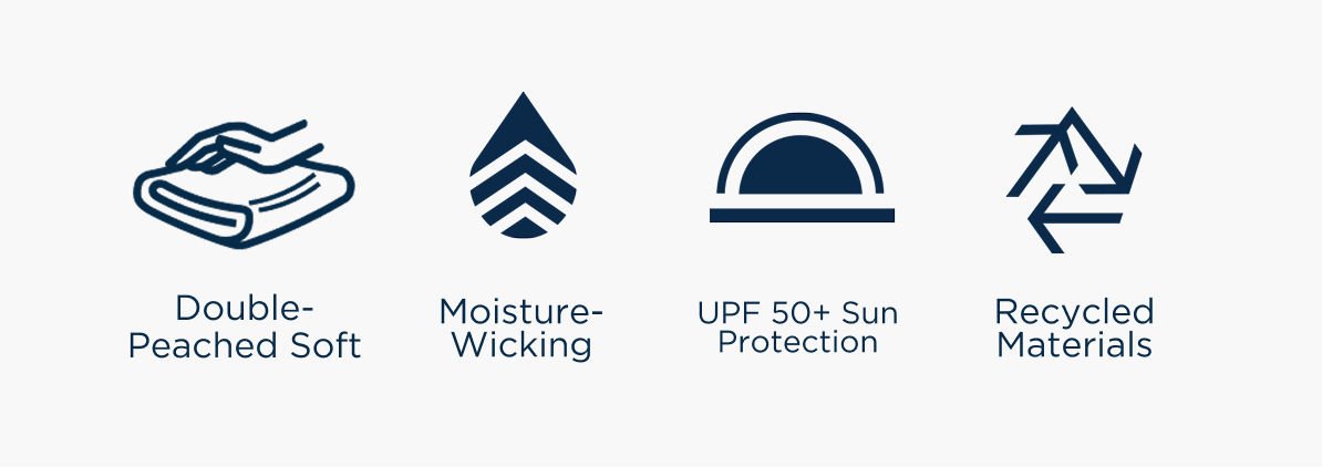 Coastline fabric details | Double-Peached Soft | Moisture-Wicking | UPF 50+ Sun Protection | Recycled Materials