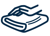 Hand touching fabric representing soft touch icon