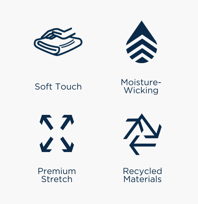 Fabric details of Adapt | Soft Touch | Moisture-Wicking | Premium Stretch | Recycled Materials