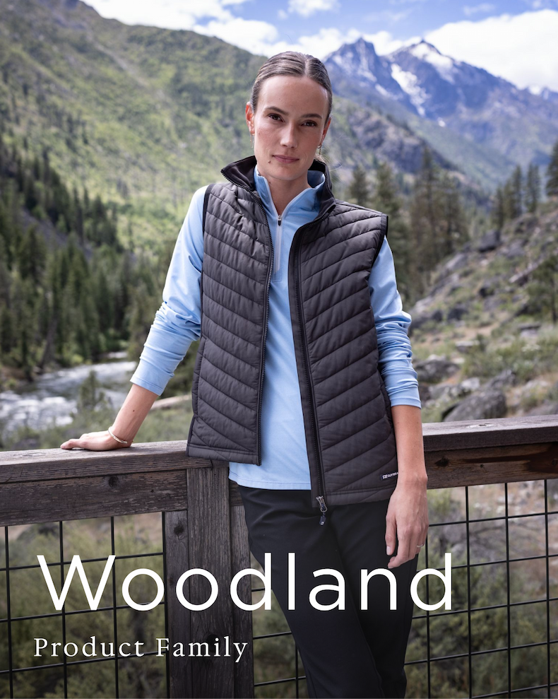 Woman wearing Woodland Vest | Woodland Product Family