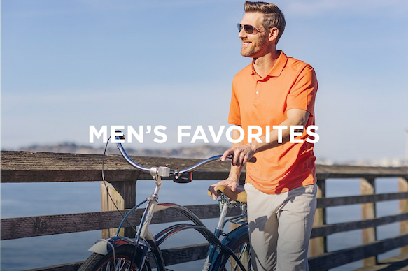 Man wearing orange Coastline recycled polo | Shop Now