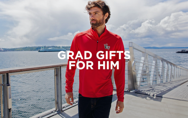 Man wearing a red quarter zip pullover on the doc | Grad Gifts For Her