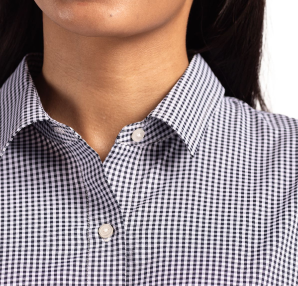 Woman wearing Skyline dress shirt