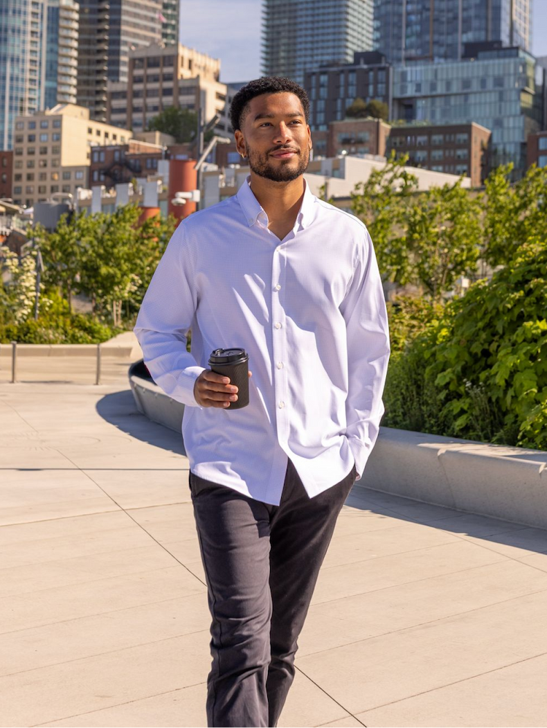 Man wearing Skyline dress shirt