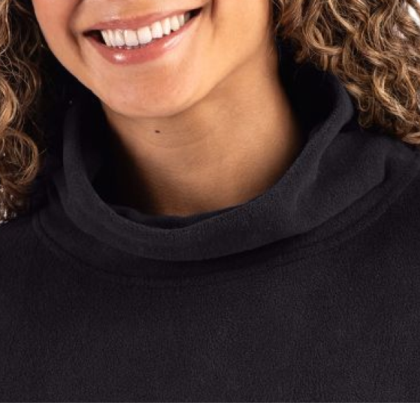 Woman wearing Woodland pullover
