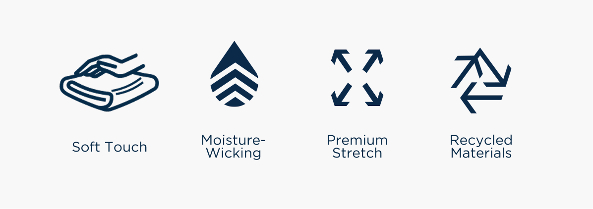Fabric details of Adapt | Soft Touch | Moisture-Wicking | Premium Stretch | Recycled Materials