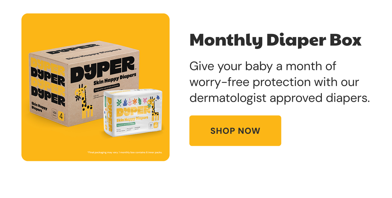 Monthly Diaper Box |  Give your baby a month of worry-free protection with our dermatologist approved diapers.