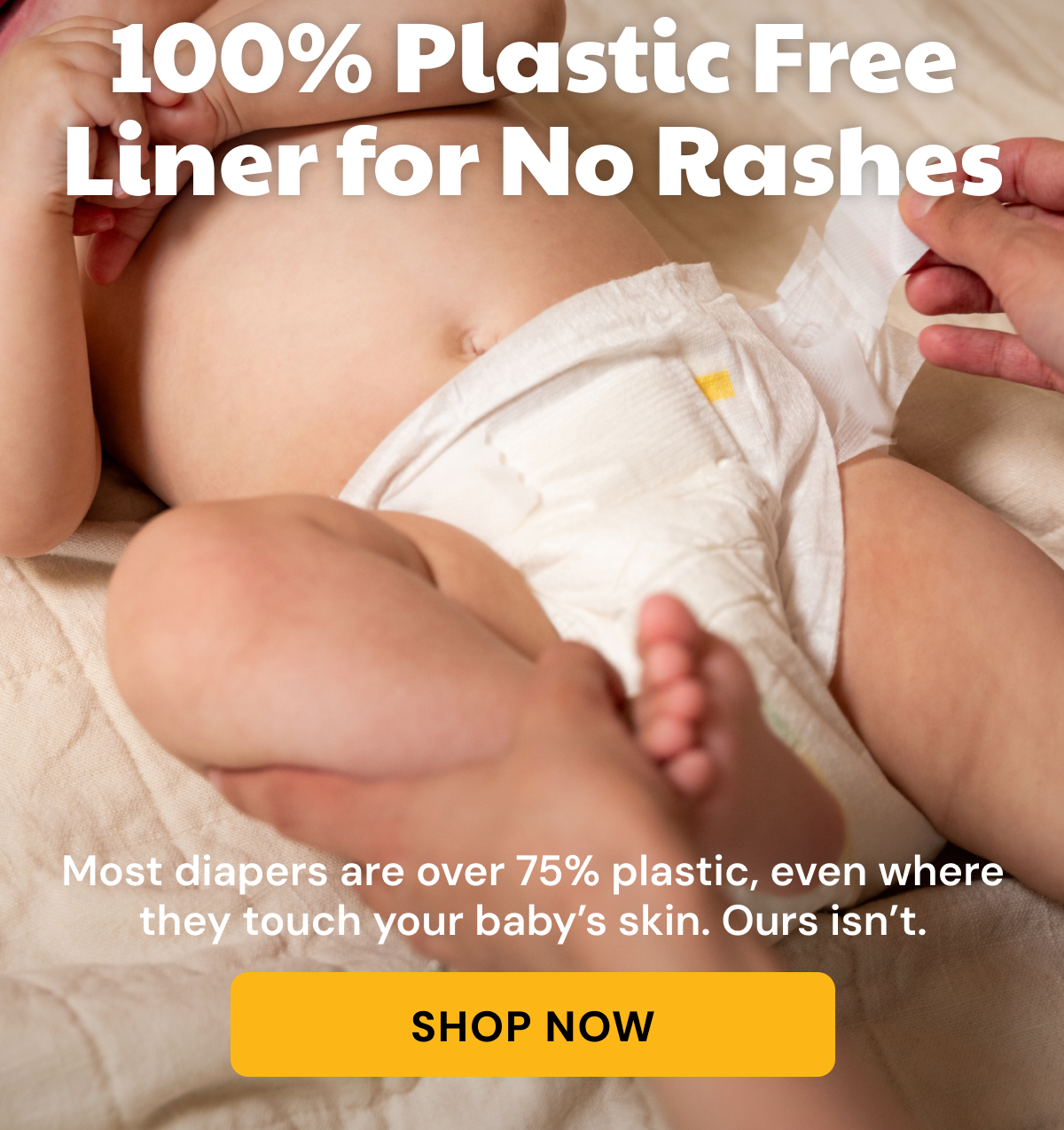 100% Plastic Free Liners for No Rashes | Most diapers are over 75% plastic, even where they touch your baby's skin. Ours isn't. | Shop Now