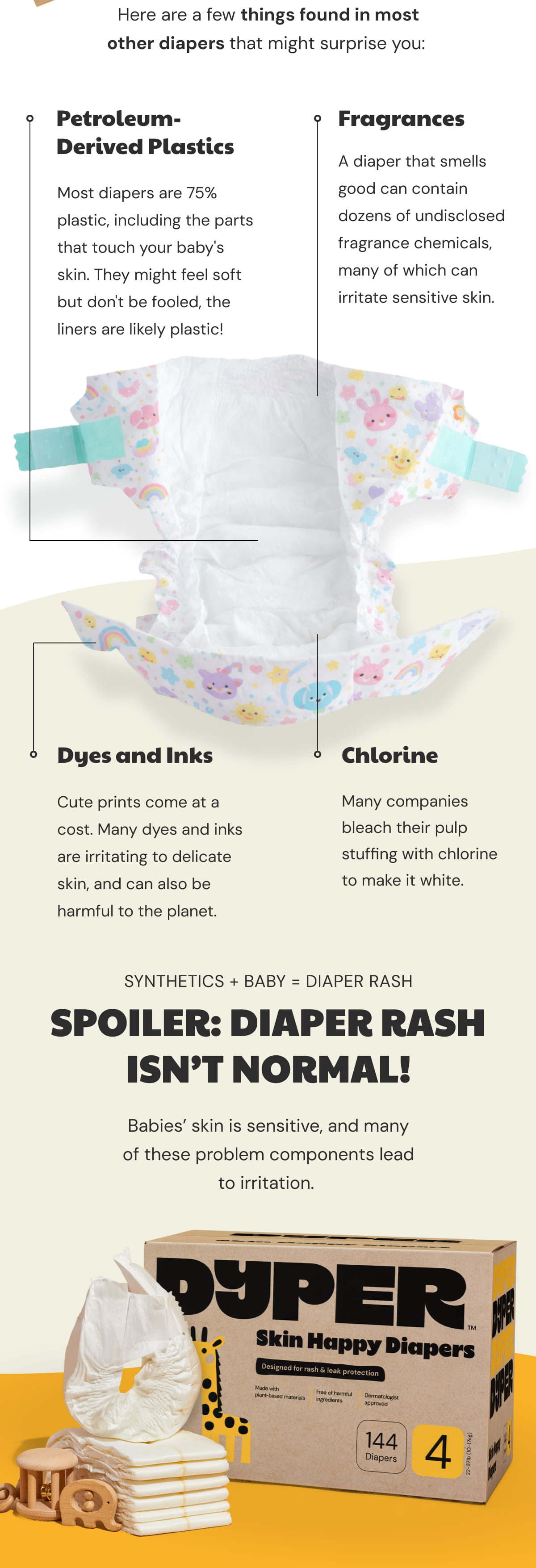 Here are a few things found in most other diapers that might surprise you: 