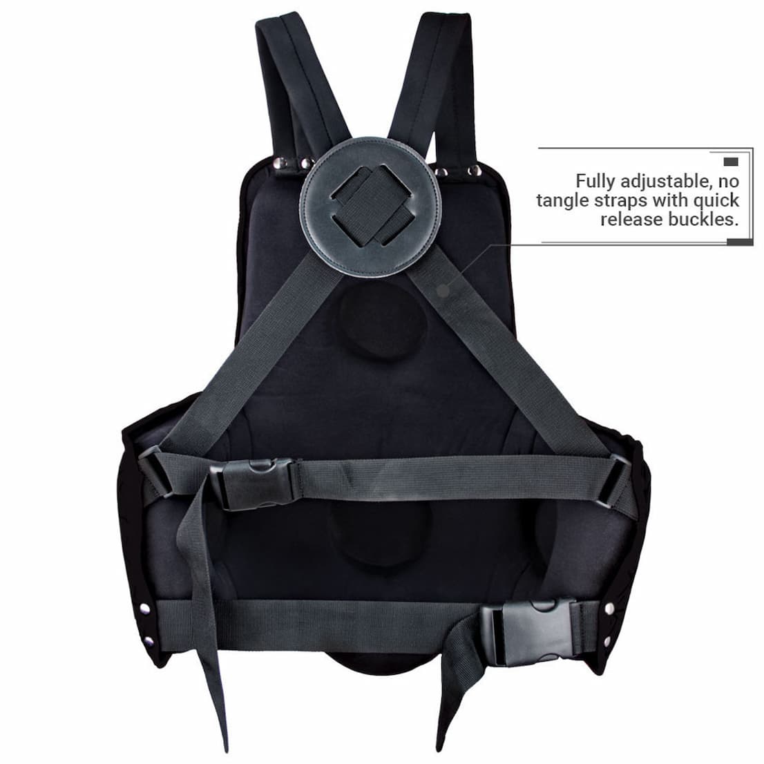 Fully adjustable, no tangle straps with quick release buckles