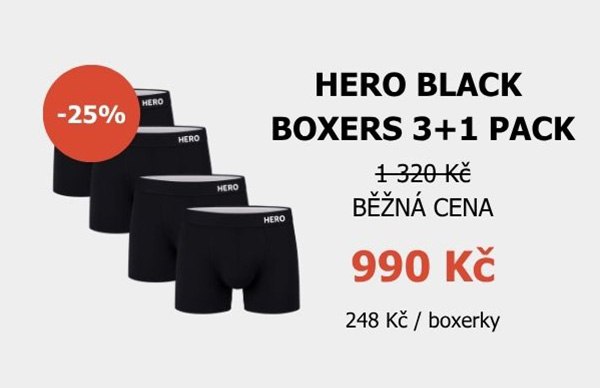 HERO Black Boxers 3+1 Pack