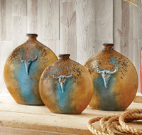 Turquoise Cattle Ranch Pottery Vases - Set of 3