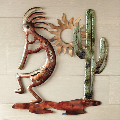 Kokopelli & Cactus Metal Wall Art