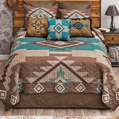 Mocha Turquoise Southwest Quilt Bedding Collection
