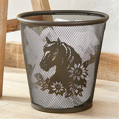 Floral Horse Metal Waste Basket