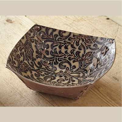 Tooled Leather Bowls - Brown
