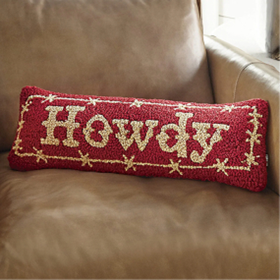Howdy Hooked Wool Rectangle Pillow