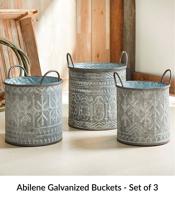 Abilene Galvanized Buckets - Set of 3