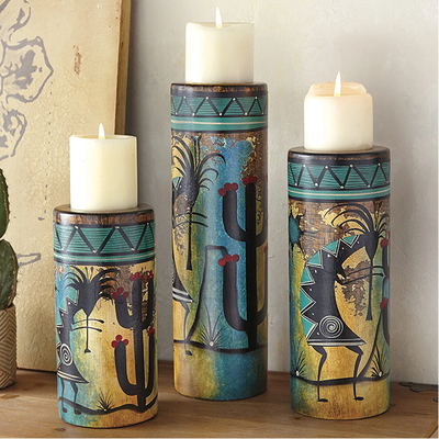Kokopelli Rustic Candle Holders - Set of 3