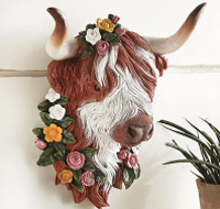 Floral Bloom Highland Cow Wall Sculpture