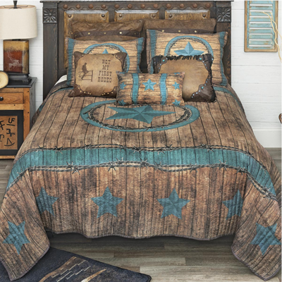 Turquoise Star & Barbed Wire Quilt Bedding