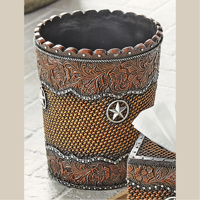 Western Star Tooled Leather Waste Basket