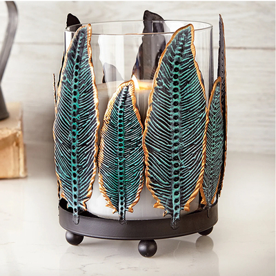 Turquoise Feather Candle Holder