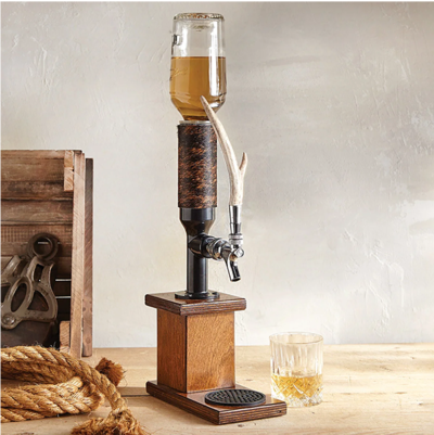 Single Whiskey Tower with Brindle Cowhide & Antler Tap