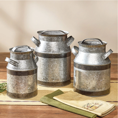 Galvanized Milk Can Canisters - Set of 3