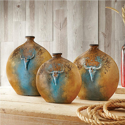 Turquoise Cattle Ranch Pottery Vases - Set of 3