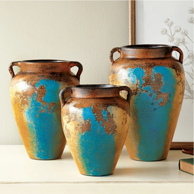 Aged Turquoise Jug Vases - Set of 3