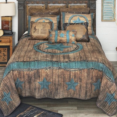 Turquoise Star & Barbed Wire Quilt Bedding