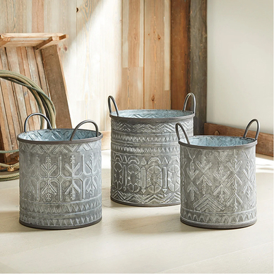Abilene Galvanized Buckets - Set of 3