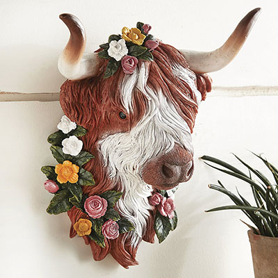 Floral Bloom Highland Cow Wall Sculpture