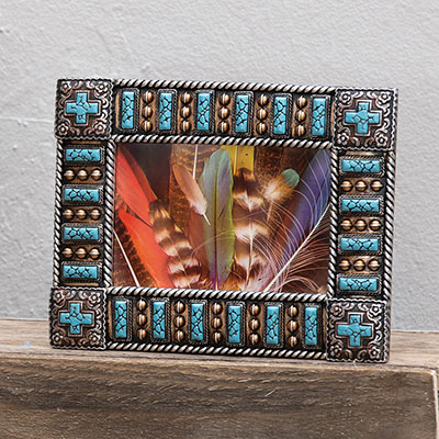 Turquoise Hills Beaded Cross Photo Frame