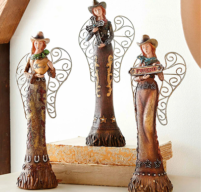 Cowgirl Angel Sculptures - Set of 3