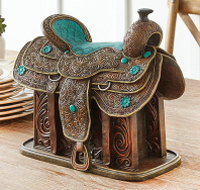 Tooled Leather & Turquoise Saddle Sculpture